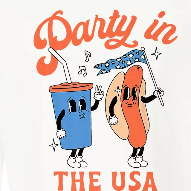 Party In The Usa Hot Dog Love USA Funny 4th Of July Cropped Pullover Crew