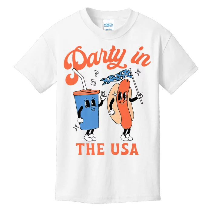 Party In The Usa Hot Dog Love USA Funny 4th Of July Kids T-Shirt