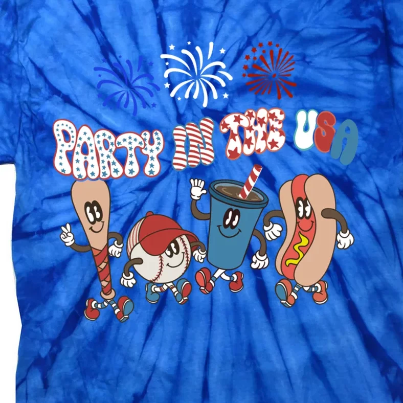 Party In The Usa Retro Baseball And Hotdog Patriotic Cute Gift Tie-Dye T-Shirt