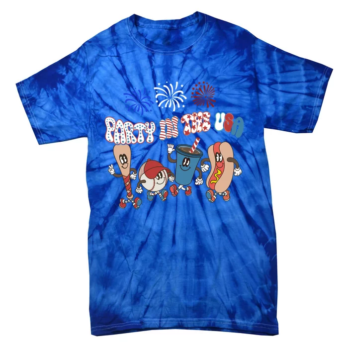 Party In The Usa Retro Baseball And Hotdog Patriotic Cute Gift Tie-Dye T-Shirt