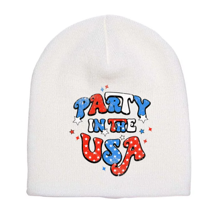 Party In The USA American Flag 4th Of July Short Acrylic Beanie