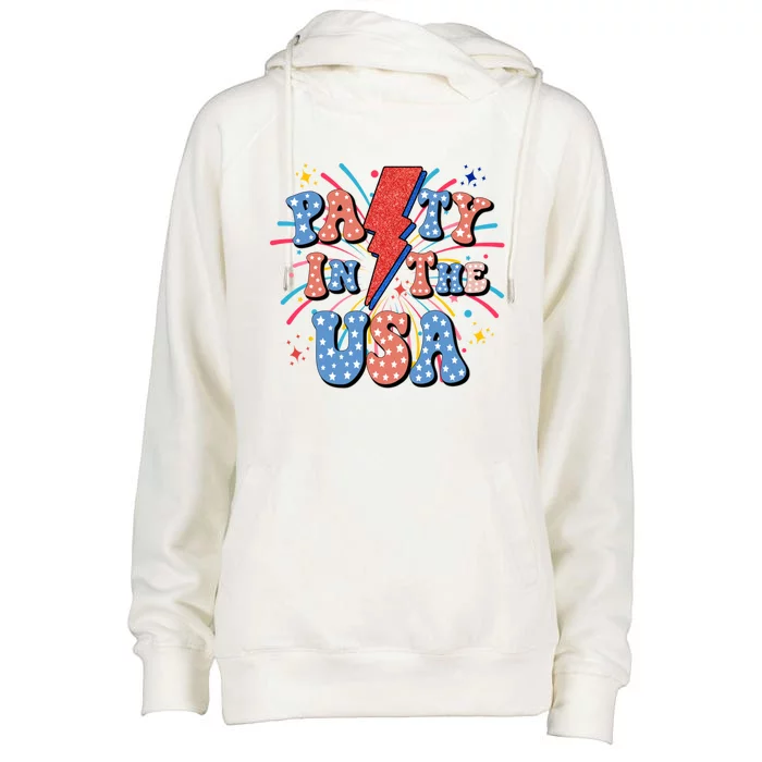 Party In The Usa Vintage Retro Patriotic 4th Of July America Gift Womens Funnel Neck Pullover Hood