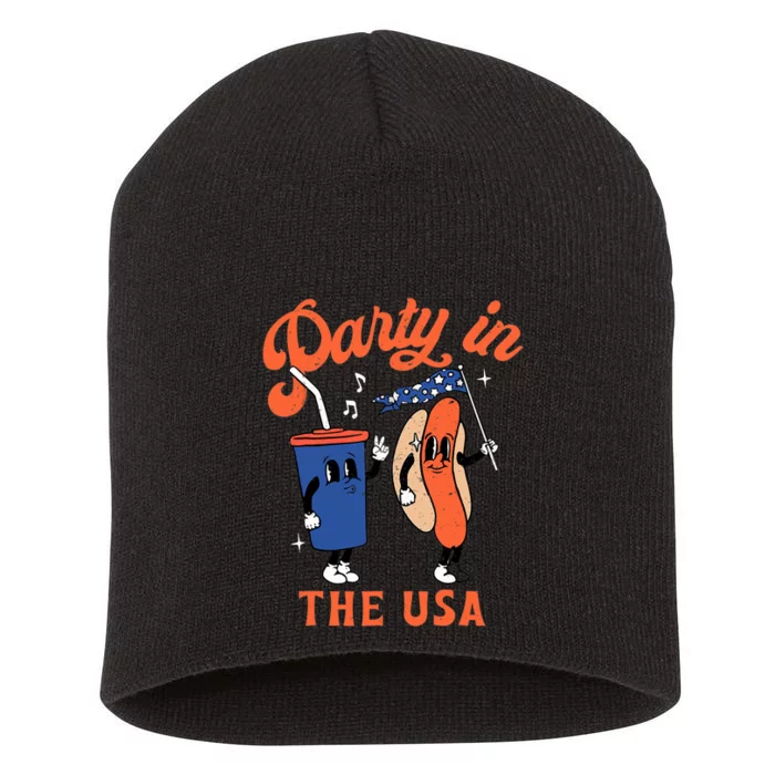 Party In The USA Shirt Hot Dog Lover Usa Funny 4th Of July Short Acrylic Beanie