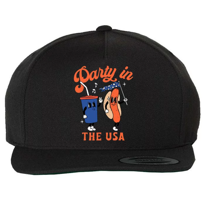 Party In The USA Shirt Hot Dog Lover Usa Funny 4th Of July Wool Snapback Cap