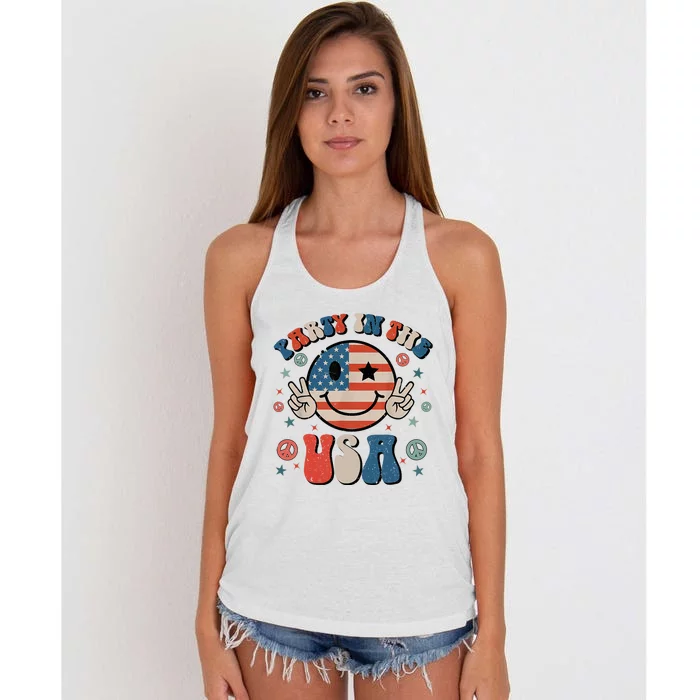 Party In The Usa 4th Of July Preppy Smile Women's Knotted Racerback Tank