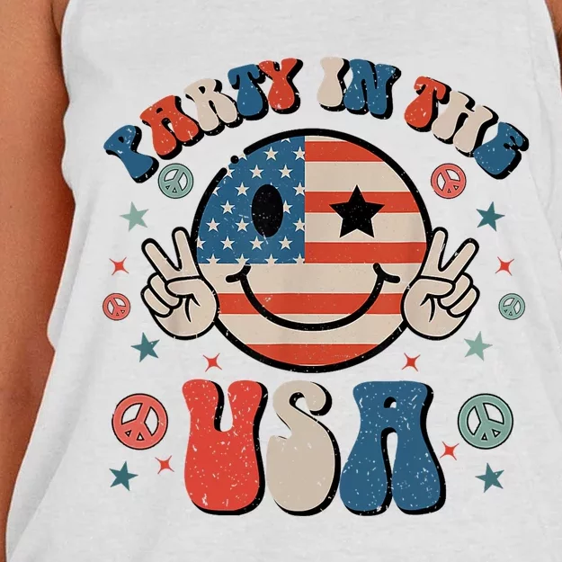 Party In The Usa 4th Of July Preppy Smile Women's Knotted Racerback Tank