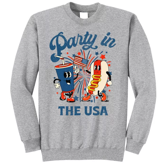 Party In The Usa 4th Of July Themed Soda And Hotdog Tall Sweatshirt