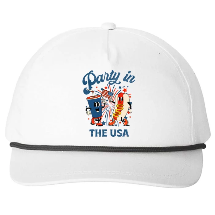 Party In The Usa 4th Of July Themed Soda And Hotdog Snapback Five-Panel Rope Hat