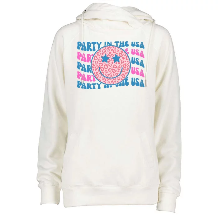 Party In The Usa Retro Smile Groovy Womens Funnel Neck Pullover Hood