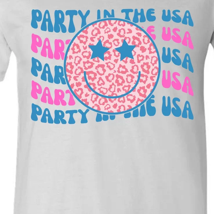 Party In The Usa Retro Smile Groovy V-Neck T-Shirt