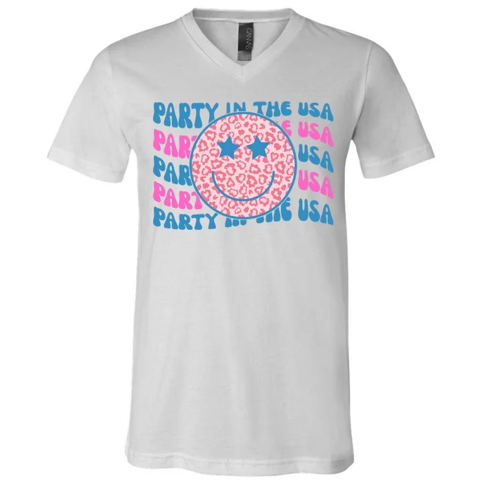 Party In The Usa Retro Smile Groovy V-Neck T-Shirt