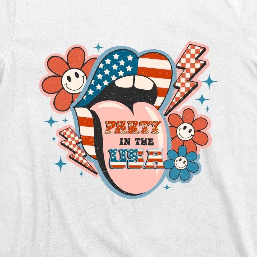 Party In The USA Happy Sexy Lips American Flag 4th Of July T-Shirt