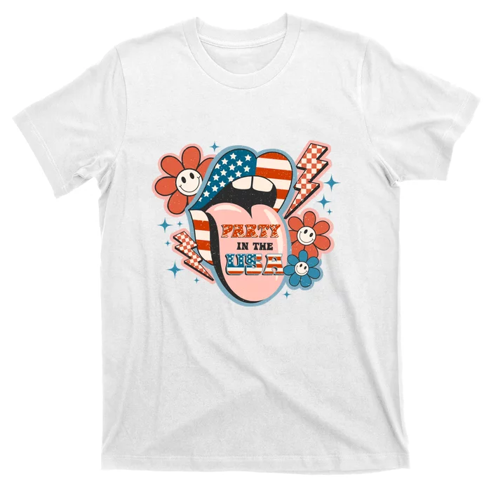 Party In The USA Happy Sexy Lips American Flag 4th Of July T-Shirt