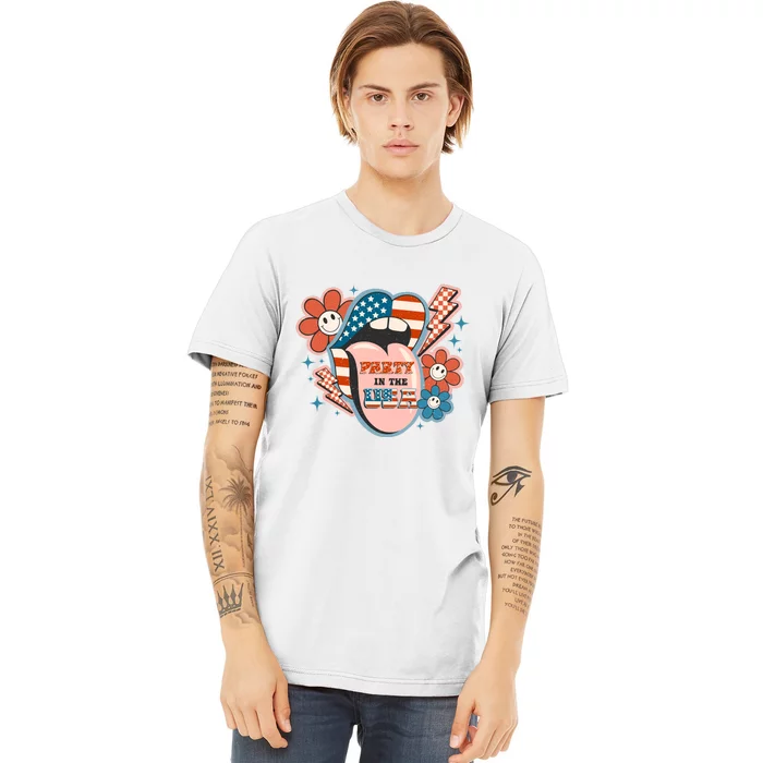 Party In The USA Happy Sexy Lips American Flag 4th Of July Premium T-Shirt