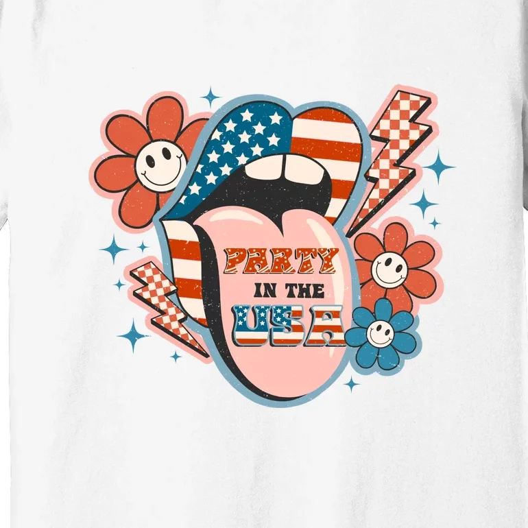 Party In The USA Happy Sexy Lips American Flag 4th Of July Premium T-Shirt