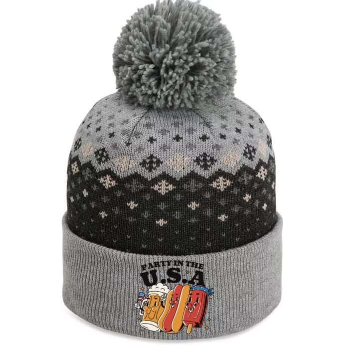 Party In The USA Hot Dog And Beer Funny The Baniff Cuffed Pom Beanie