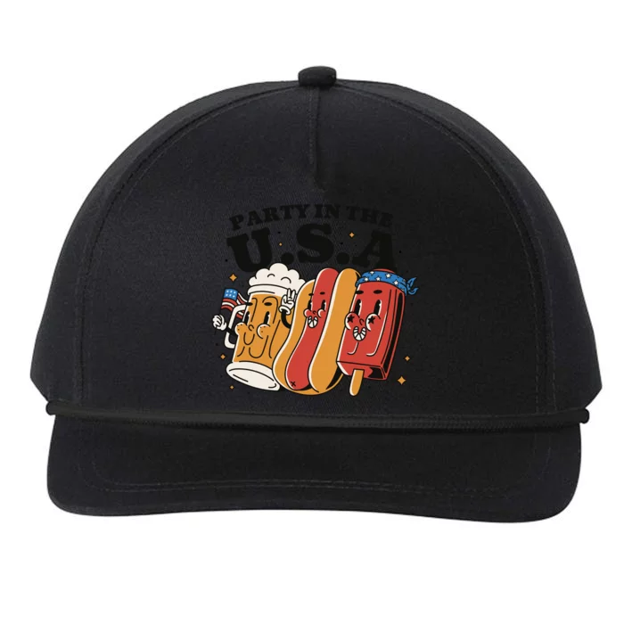 Party In The USA Hot Dog And Beer Funny Snapback Five-Panel Rope Hat