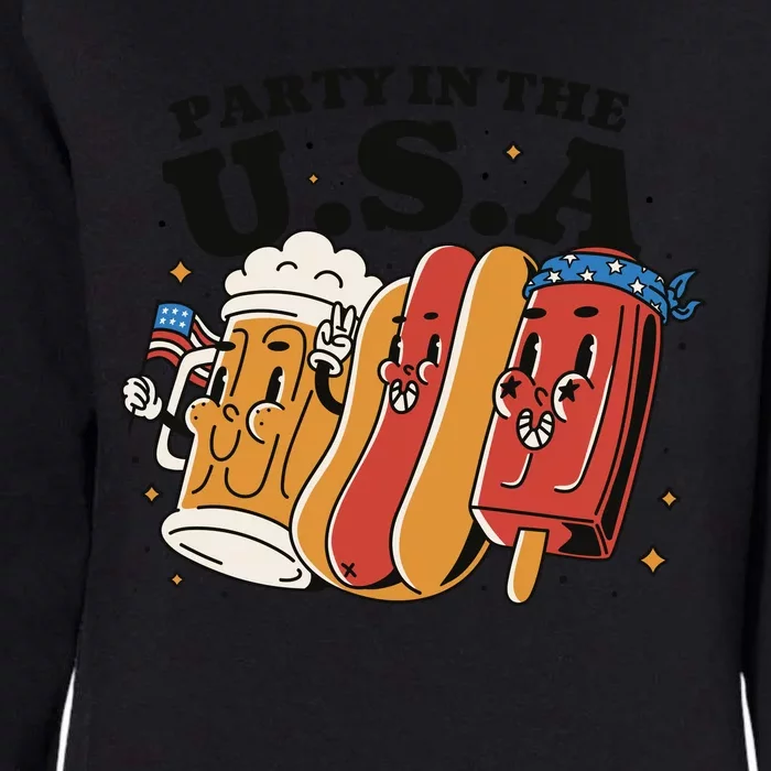 Party In The USA Hot Dog And Beer Funny Womens California Wash Sweatshirt