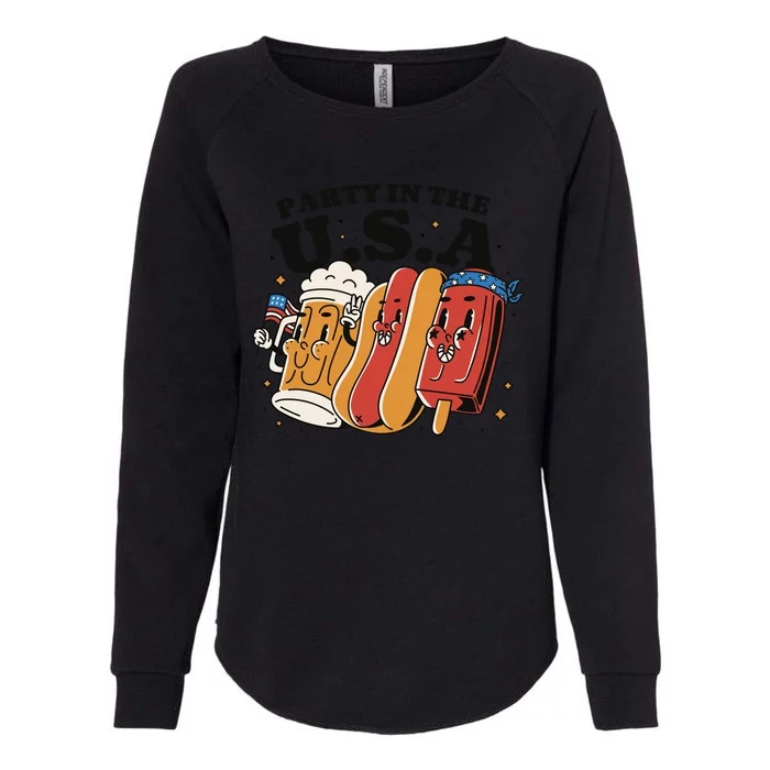 Party In The USA Hot Dog And Beer Funny Womens California Wash Sweatshirt