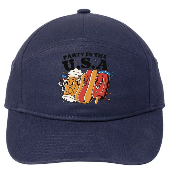 Party In The USA Hot Dog And Beer Funny 7-Panel Snapback Hat