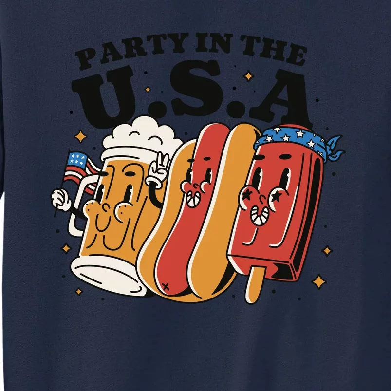 Party In The USA Hot Dog And Beer Funny Tall Sweatshirt