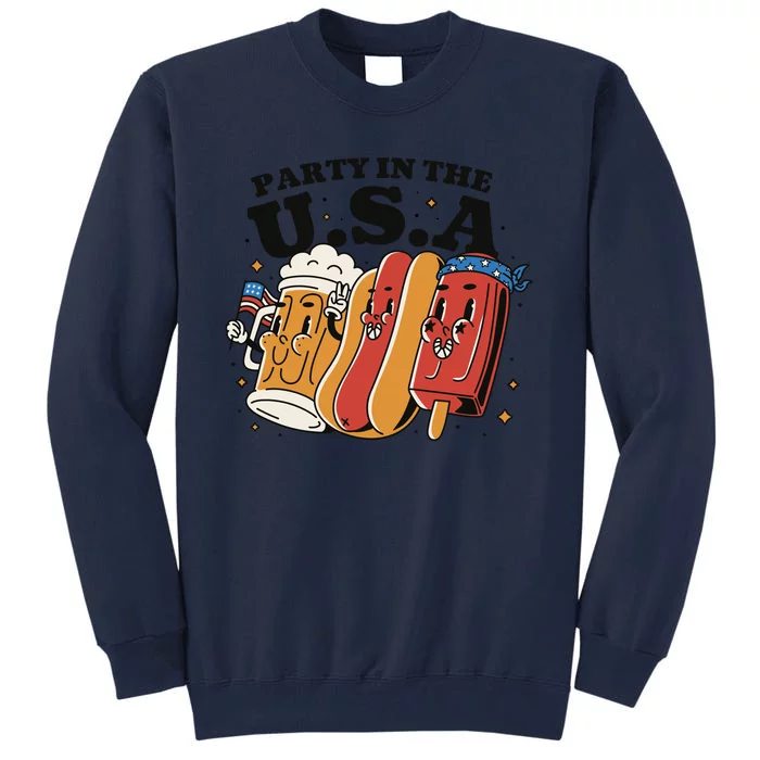 Party In The USA Hot Dog And Beer Funny Tall Sweatshirt