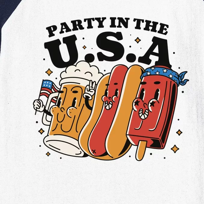 Party In The USA Hot Dog And Beer Funny Baseball Sleeve Shirt