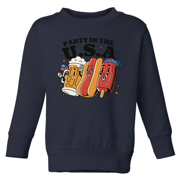 Party In The USA Hot Dog And Beer Funny Toddler Sweatshirt