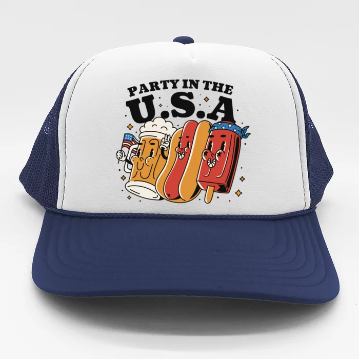 Party In The USA Hot Dog And Beer Funny Trucker Hat