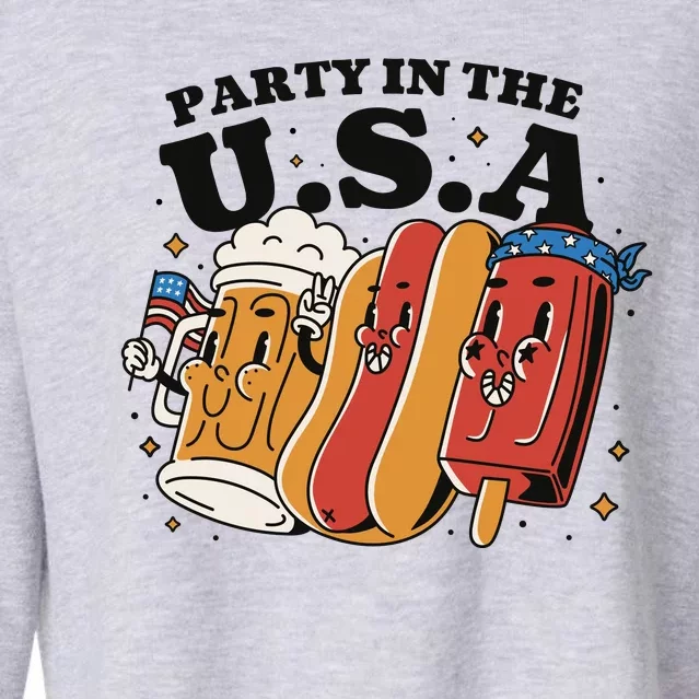 Party In The USA Hot Dog And Beer Funny Cropped Pullover Crew