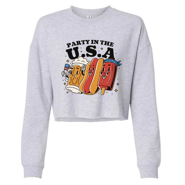 Party In The USA Hot Dog And Beer Funny Cropped Pullover Crew