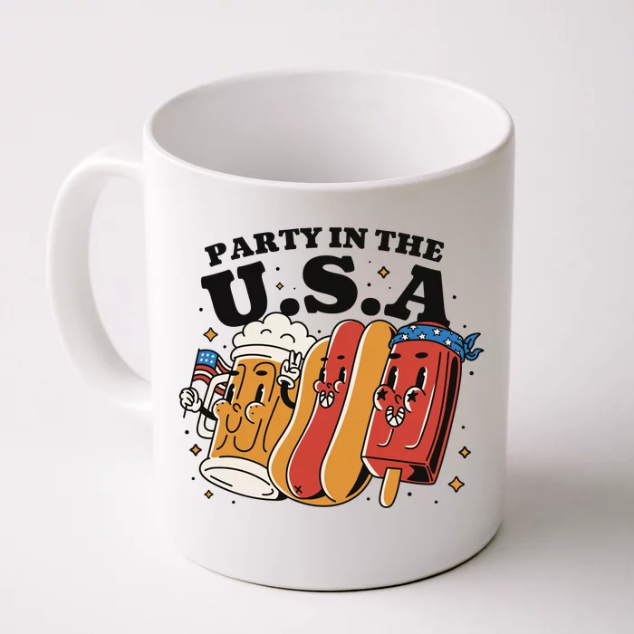 Party In The USA Hot Dog And Beer Funny Front & Back Coffee Mug