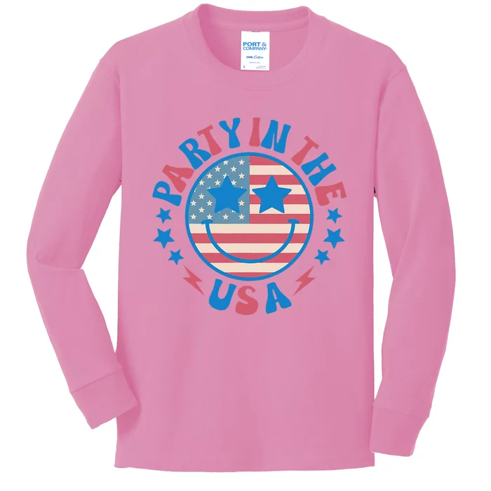 Party In The Usa 4th Of July Preppy Smile Kids Long Sleeve Shirt