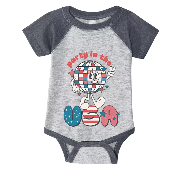 Party In The USA Retro 4th Of July Groovy Patriotic Fourth Of July Infant Baby Jersey Bodysuit