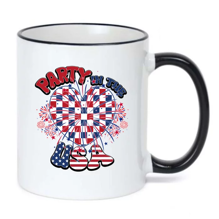 Party In The Usa Firework Red White Blue Heart Black Color Changing Mug