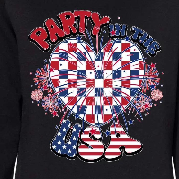 Party In The Usa Firework Red White Blue Heart Womens California Wash Sweatshirt