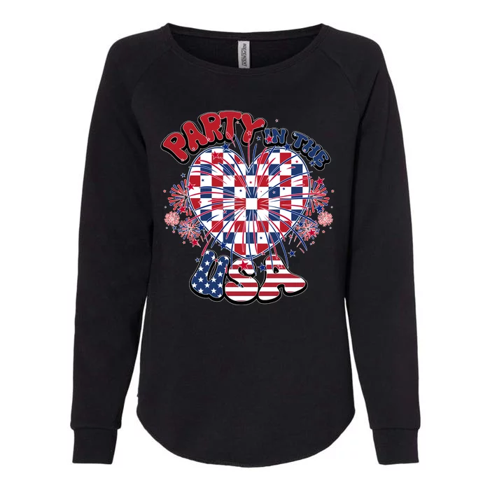 Party In The Usa Firework Red White Blue Heart Womens California Wash Sweatshirt