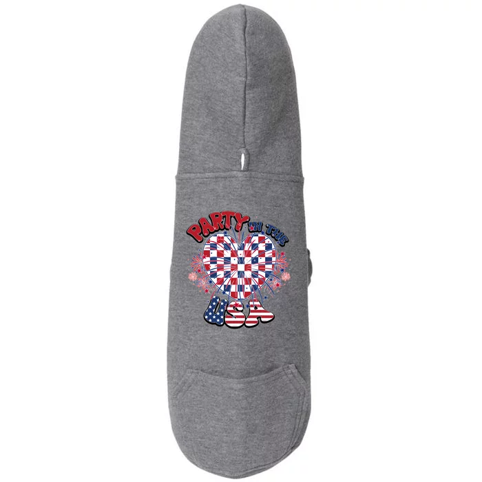 Party In The Usa Firework Red White Blue Heart Doggie 3-End Fleece Hoodie