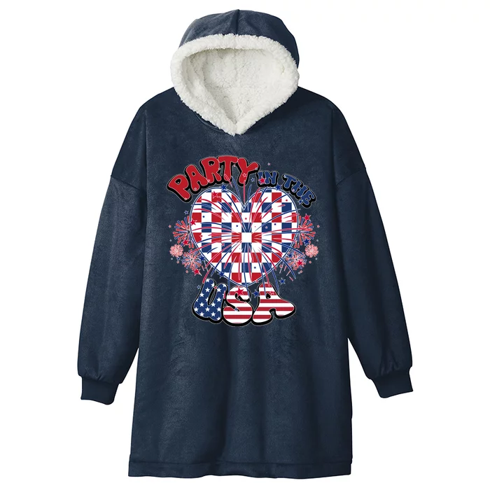 Party In The Usa Firework Red White Blue Heart Hooded Wearable Blanket