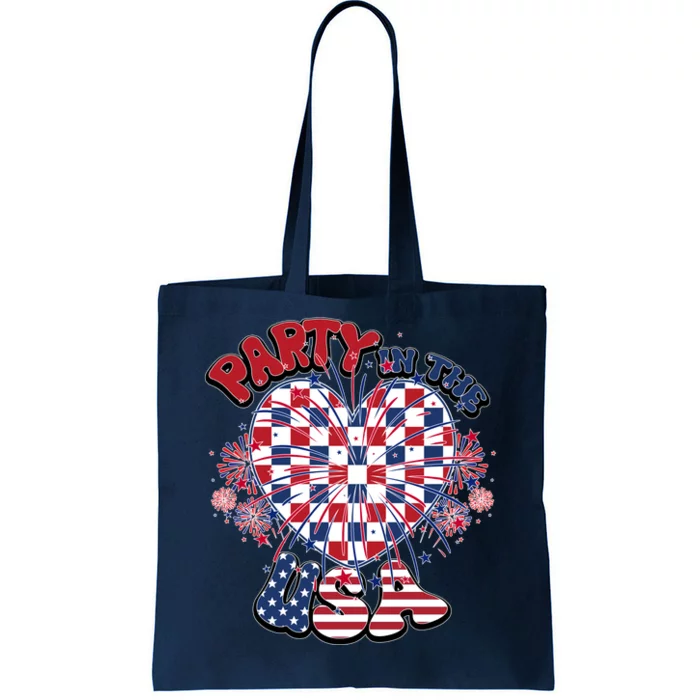 Party In The Usa Firework Red White Blue Heart Tote Bag