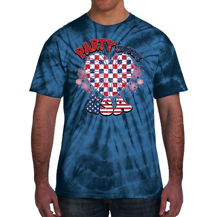 Party In The Usa Firework Red White Blue Heart Tie-Dye T-Shirt