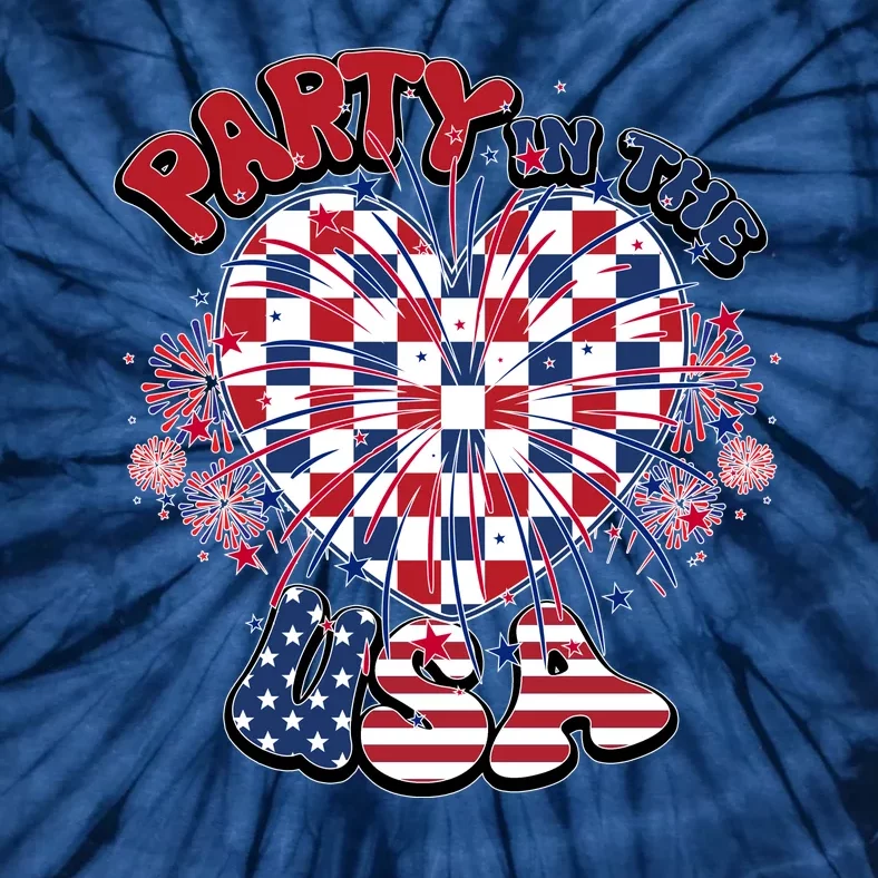 Party In The Usa Firework Red White Blue Heart Tie-Dye T-Shirt