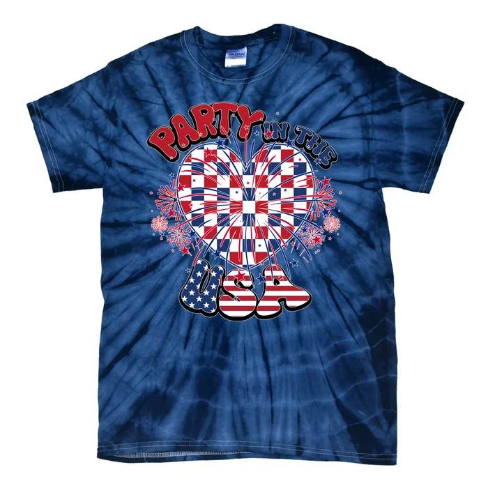 Party In The Usa Firework Red White Blue Heart Tie-Dye T-Shirt