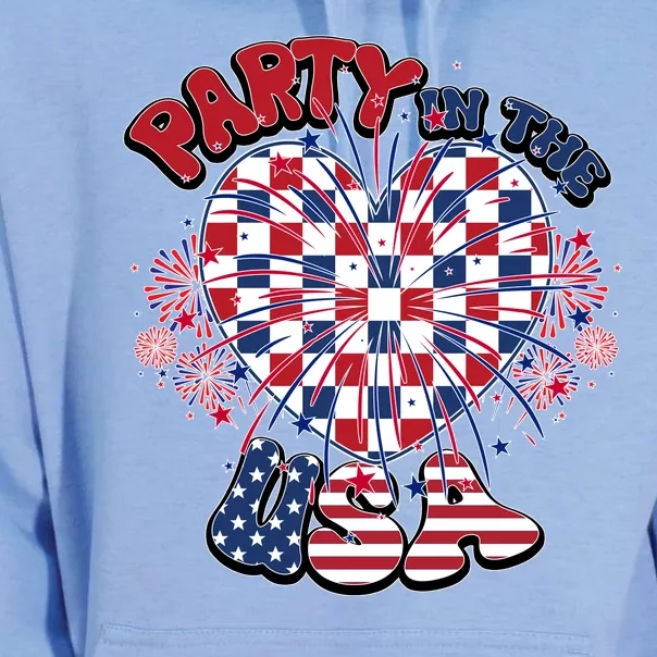 Party In The Usa Firework Red White Blue Heart Unisex Surf Hoodie