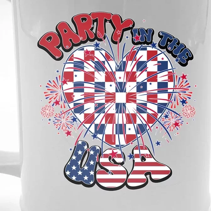 Party In The Usa Firework Red White Blue Heart Front & Back Beer Stein