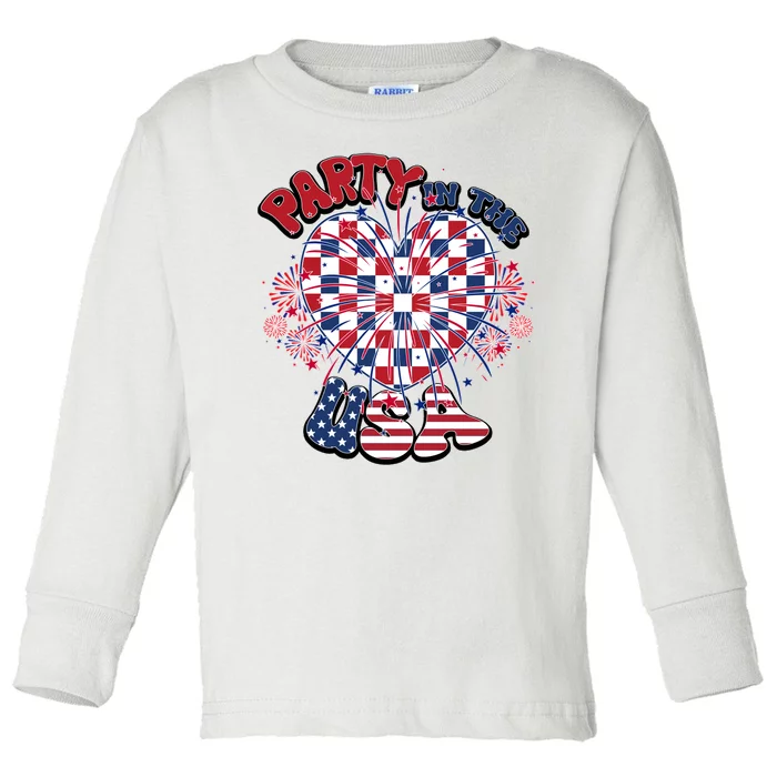 Party In The Usa Firework Red White Blue Heart Toddler Long Sleeve Shirt