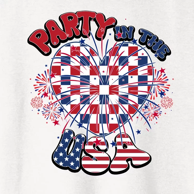 Party In The Usa Firework Red White Blue Heart Women's Crop Top Tee