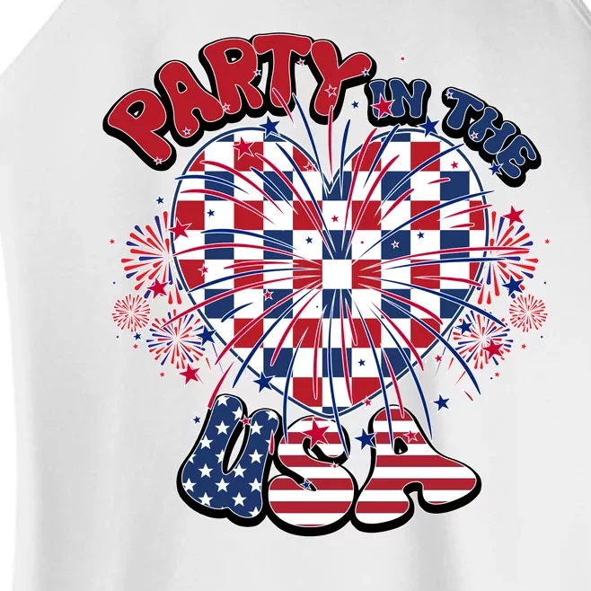 Party In The Usa Firework Red White Blue Heart Women’s Perfect Tri Rocker Tank