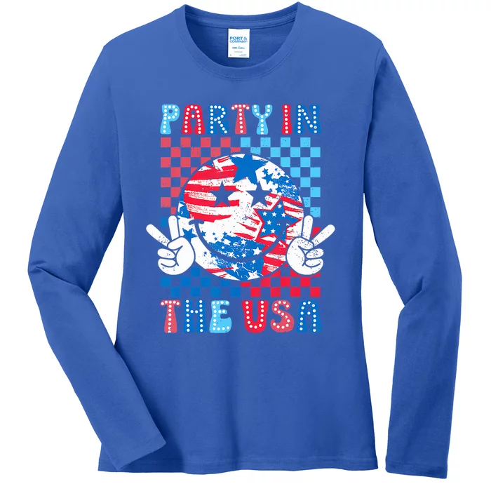 Party In The Usa 4th Of July Preppy Smile Ladies Long Sleeve Shirt