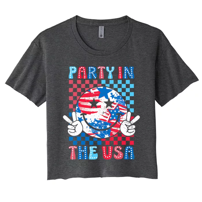 Party In The Usa 4th Of July Preppy Smile Women's Crop Top Tee